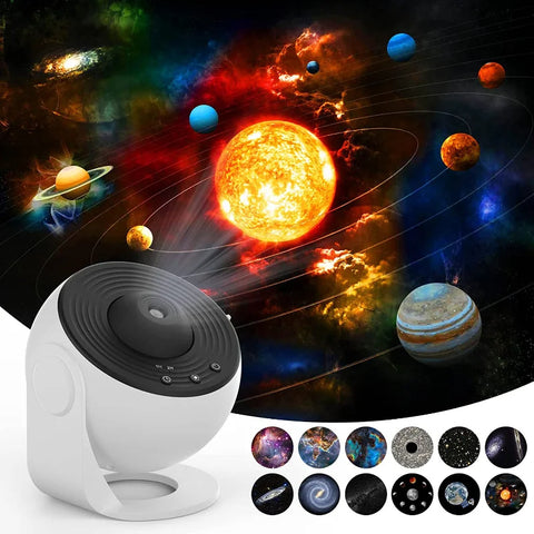 AstroDream 12: 360° Rotating Galaxy & Planetarium Projector with 12 HD Scenes