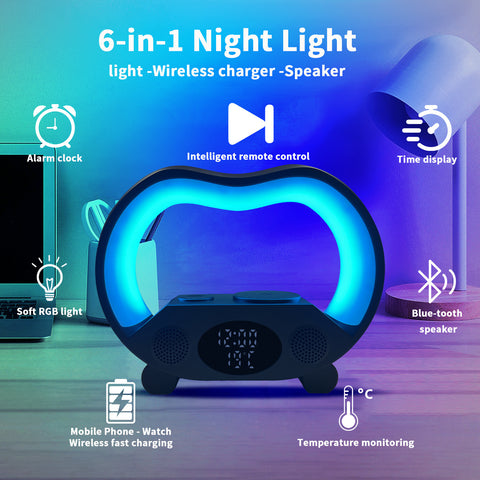 6-in-1 Smart Hub: Wireless Charger, Bluetooth Speaker, Ambient Light & More